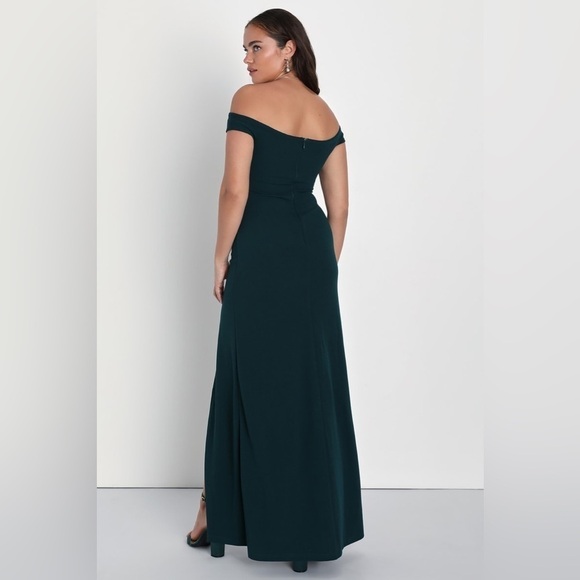 ⚫️ LULUS Behold My Love Emerald Off-The-Shoulder Twist-Front Maxi Dress - Picture 5 of 7